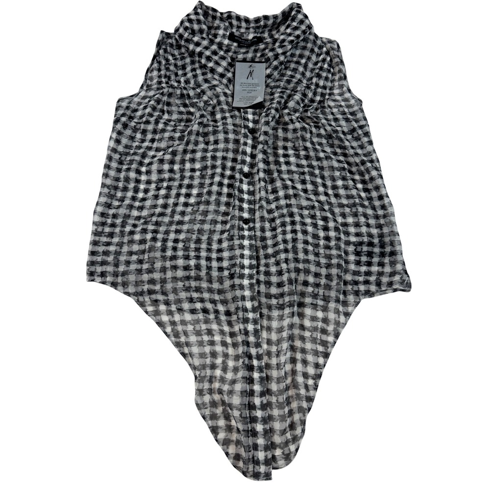 Guess by Marciano Silk Sleeveless Blouse Gingham Check Black White Women's M